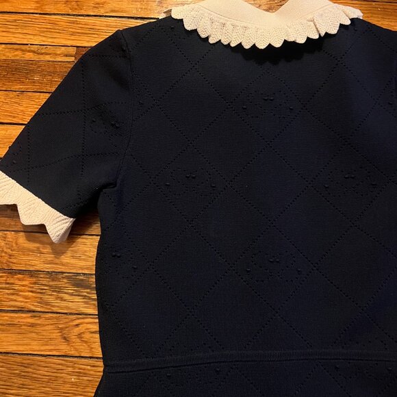 Sandro Navy Blue Patterned Knit Zip-Up Mini Dress - Picture 9 of 13